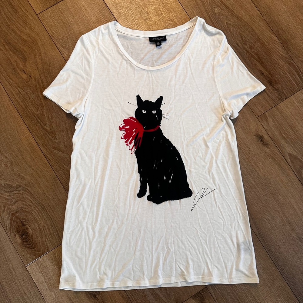 Jason Wu for Target Black Cat Graphic Tee White Rayon XL Short Sleeve Scoop Neck